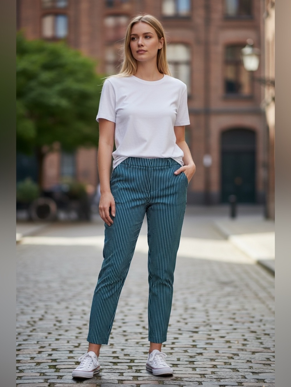 New York & Co. Striped Slim Ankle Pants - Blue/White